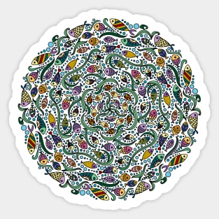 School Of Fish With Seaweed Mandala Sticker